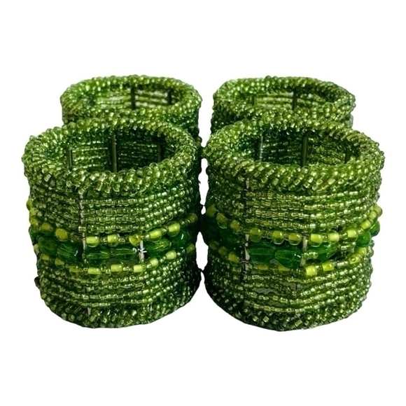 Vintage Set of 4 Green Handmade Micro Beaded Napkin Rings Moroccan Napkin Rings - Picture 3 of 6